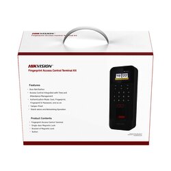 Kit de Control de Acceso TODO INCLUIDO con Lector de Huellas y Tarjetas compatible con App HIKConnect / Incluye Electroimán Botón de Salida y Montajes Z y L para imán (DS-K1T804)