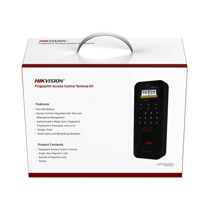 Kit de Control de Acceso TODO INCLUIDO con Lector de Huellas y Tarjetas compatible con App HIKConnect / Incluye Electroimán Botón de Salida y Montajes Z y L para imán (DS-K1T804)