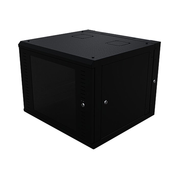 Gabinete Abatible de Pared (Con Marco Trasero) con Rack 19" de 9 Unidades. Ventana de Cristal Templado.
