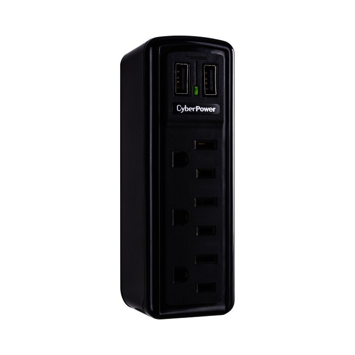 Multicontacto con Supresor de Picos de Pared, Voltaje de Entrada 125 Vca NEMA 5-15P, Con 3 Salidas NEMA 5-15R, 2 Puertos de Carga USB, 918 Joules