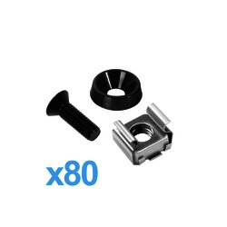 Kit de 80 tornillos con arandela y tuerca enjaulada para rack.