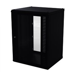 Gabinete para Montaje en Pared, Puerta de Cristal Templado, Cuerpo Fijo con Rack 19" de 16 Unidades