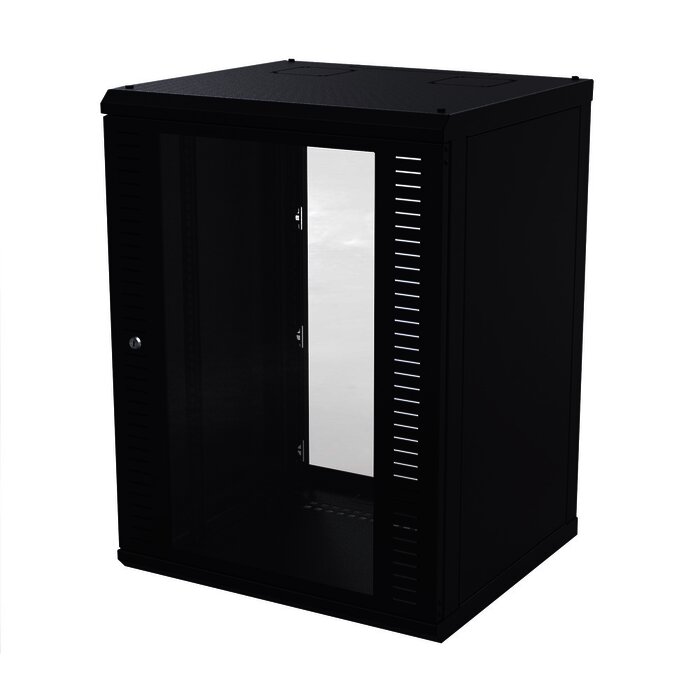 Gabinete para Montaje en Pared, Puerta de Cristal Templado, Cuerpo Fijo con Rack 19" de 16 Unidades