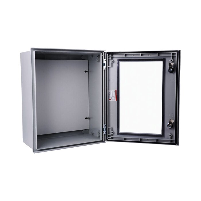 Gabinete de Poliéster IP66 Puerta Transparente, Uso en Intemperie (400 x 500 x 200 mm) con Placa Trasera Interior (Incluye Chapa y Llave).