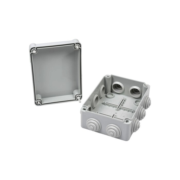 Caja de derivación de PVC Auto-Extinguible con 10 entradas, tapa y tornillo de media vuelta de 1/4", 150x110x70 MM, Para Exterior (IP55)
