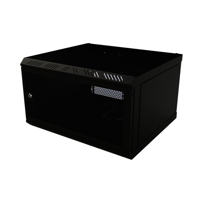 Gabinete con Puerta Ventilada para Montaje en Pared Cuerpo Fijo con Rack 19" de 6 Unidades.