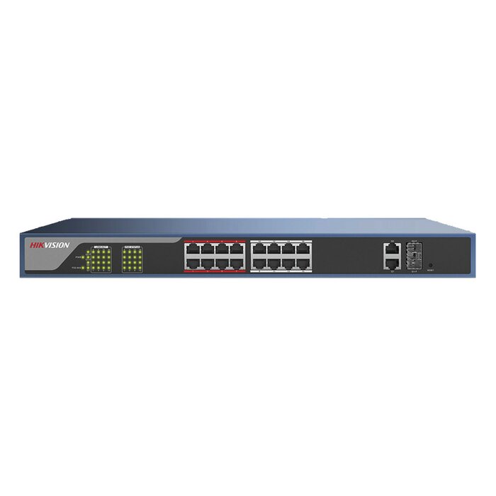Switch PoE 250 Metros LARGA DISTANCIA / Administrable de acceso/ configuración vía WEB / 16 puertos 802.3at (30W) 10/100 Mbps + 2 puertos Gigabit + 2 puertos SFP