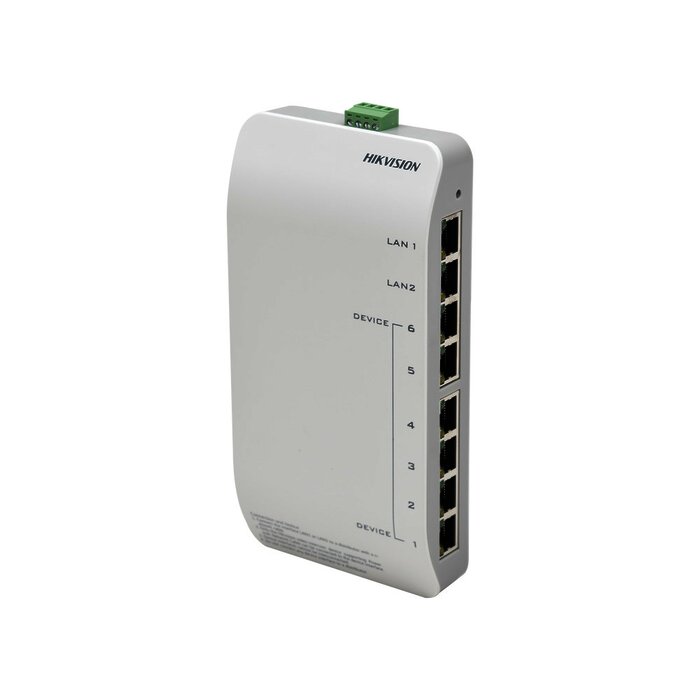 Distribuidor PoE (propietario) de Audio y Vídeo / Soporta Hasta 6 dispositivos / Compatible con Frente de Calle y Monitor IP HIKVISION