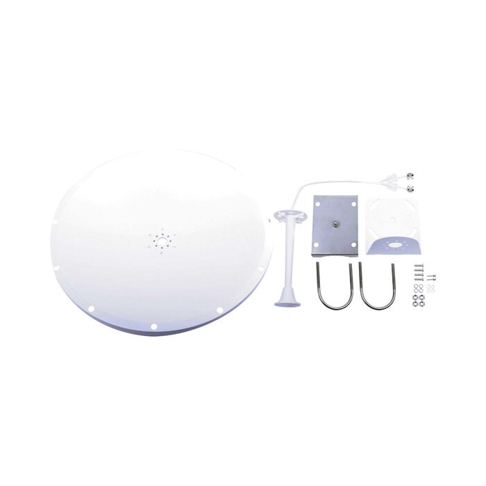 Kit de Antena y radomo, ganancia de 28 dBi, rango de frecuencia extendida (4.9 a 6.5 GHz), conectores N-Macho, incluye jumper, distancia de hasta 15 km