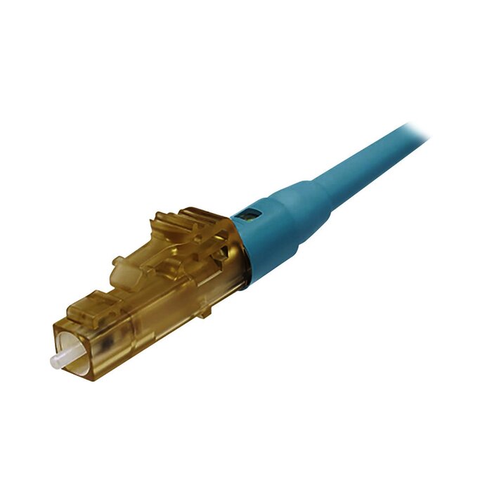 Conector de Fibra Óptica LC Simplex OptiCam, Multimodo 50/125 OM3/OM4, Pre-pulido, Color Aqua