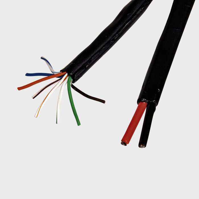 Bobina 305m Cat5e CCA + 2 Cables de Alimentación para Cámaras de Videovigilancia, Instalación en Exterior, uso Industrial para Climas Extremos