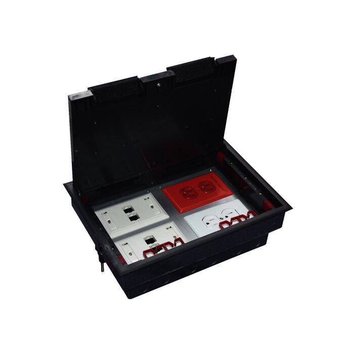 Caja de piso para cuatro módulos universales (Socket M4), para alimentación eléctrica y redes de datos (11000-43401) No incluye faceplates