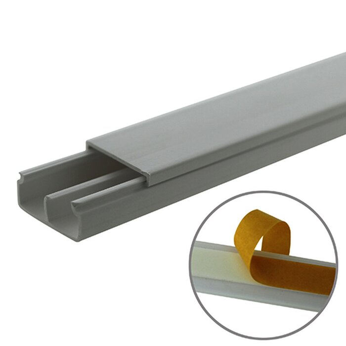 Canaleta blanca de PVC auto extinguible, con división, 20 x 10 mm, tramo 6 pies, con cinta adhesiva (5101-21252)