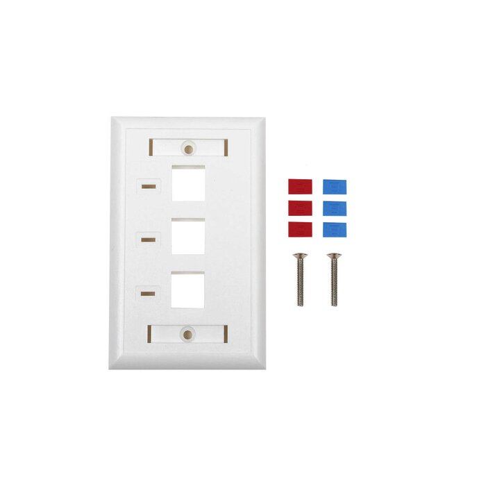 Placa de pared, de 3 puertos, Keystone, con espacio para etiqueta - Color Blanco