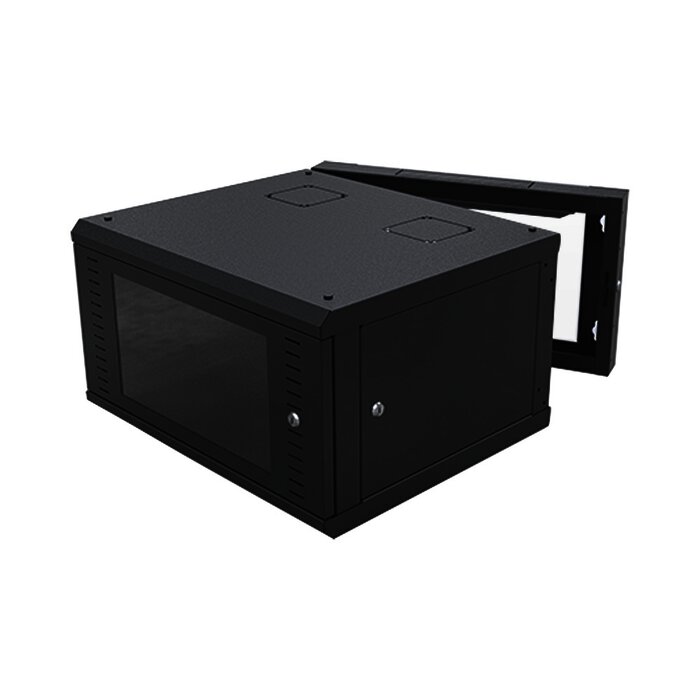 Gabinete Abatible de Pared (Con Marco Trasero) con Rack 19" de 6 Unidades. Ventana de Cristal Templado.