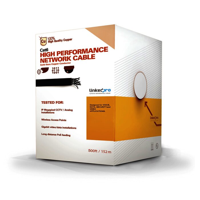 Bobina de cable de 152.5 Metros Cat6+ CALIBRE 23 ALTO DESEMPEÑO, super flexible, UL, color Azúl, para aplicaciones de CCTV, HD, y redes de datos. Uso interior.