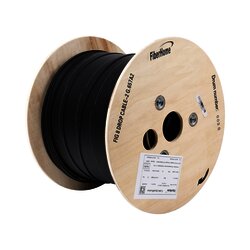 Carrete de 1 km de Fibra Óptica Aérea Mini Figura 8 G.657A2 tipo Drop, Monomodo de 2 Hilos, Color Negro