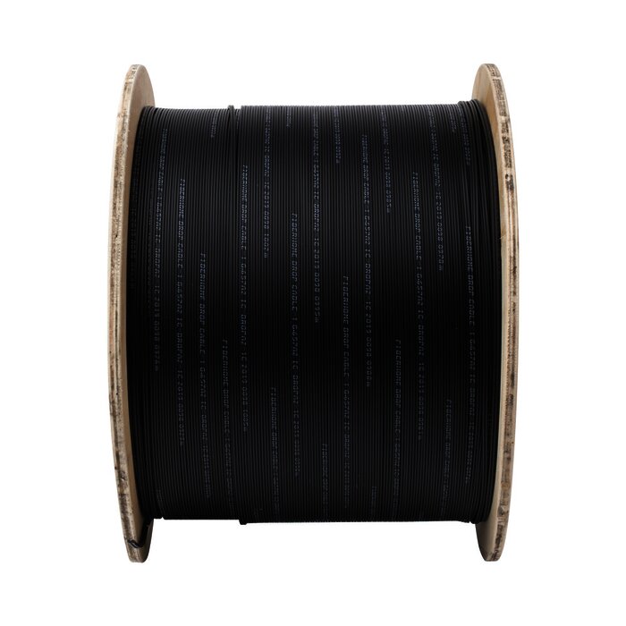 Carrete de 1 km de Fibra Óptica Drop para Interior G.657A2 Monomodo de 1 hilo, Dieléctrica, Forro Negro