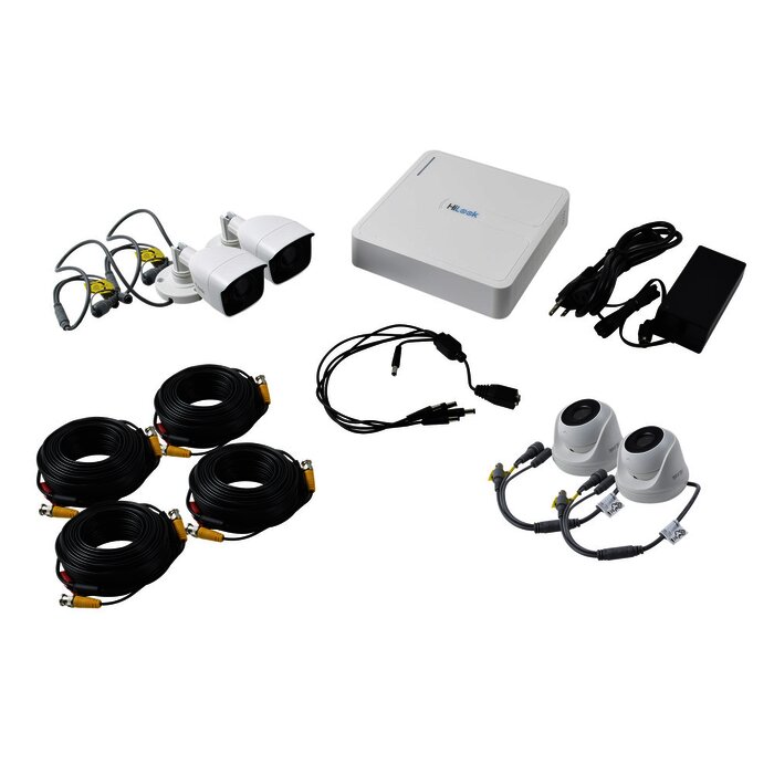 Kit TurboHD 720p / DVR 4 canales / 2 Cámaras Bala / 2 Cámaras Domo / Cables 18 Mts / 1 Fuente de Poder Profesional
