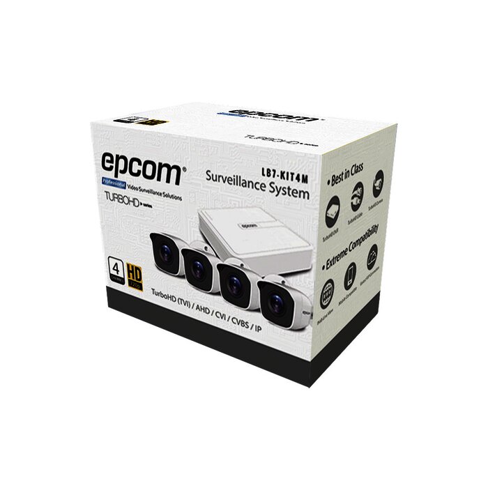 Sistema Completo de 4 Cámaras Bala TURBOHD 720p / DVR 4 Canales / P2P / 4 Juegos de Cable de 18 mts