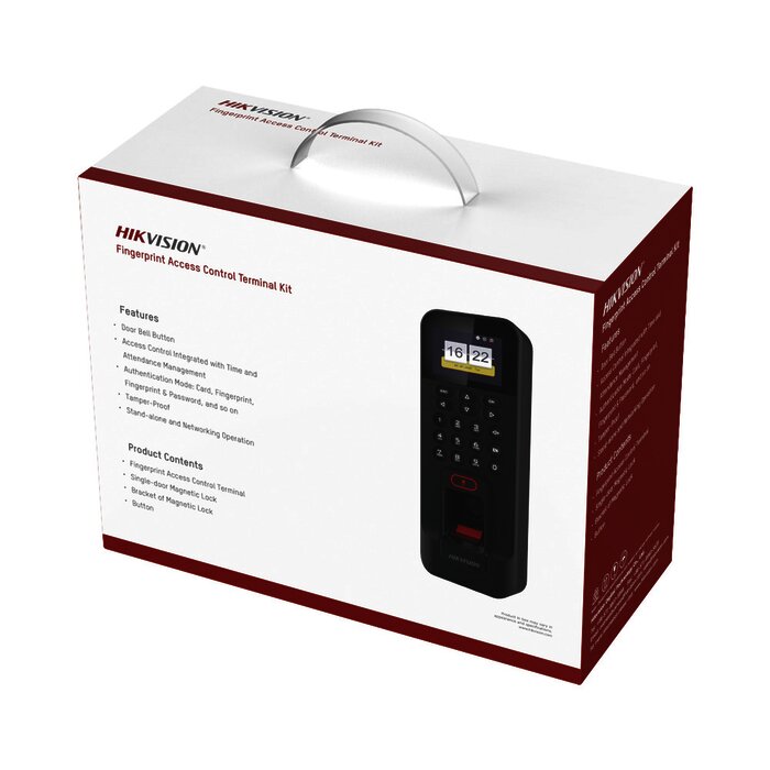 Kit de Control de Acceso TODO INCLUIDO con Lector de Huellas y Tarjetas compatible con App HIKConnect / Incluye Electroimán Botón de Salida y Montajes Z y L para imán (DS-K1T804)