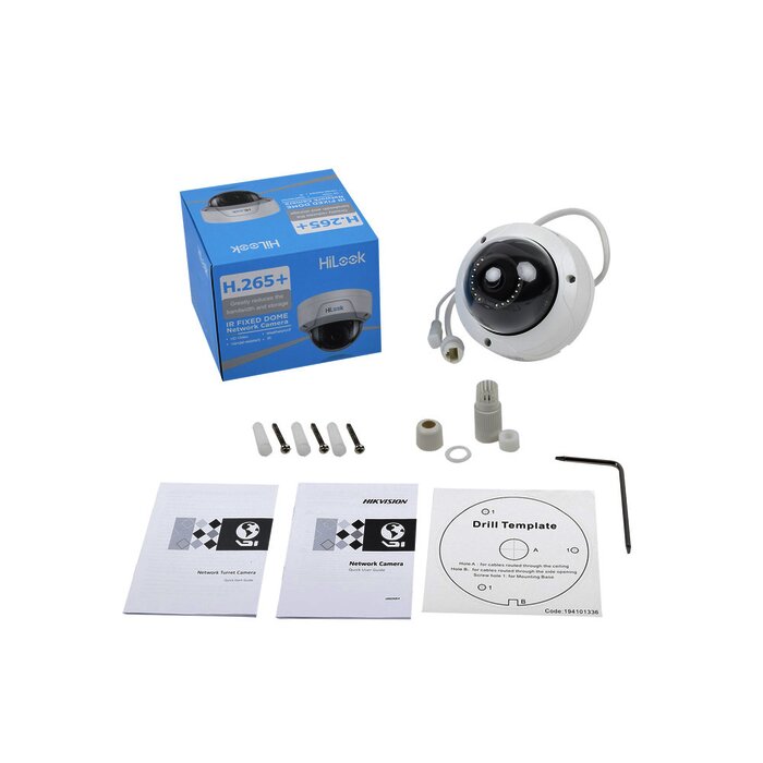 HiLook Series / Domo IP 2 Megapixel / 30 mts IR / H.265+ / Exterior IP67 / Antivandalica IK10 / dWDR / PoE / Lente 2.8 mm