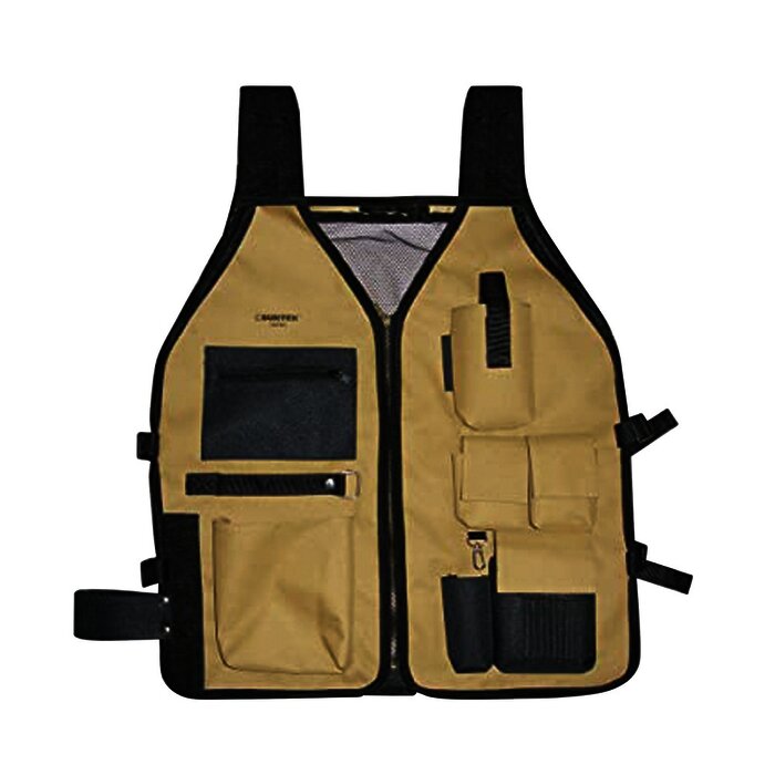 Chaleco porta herramientas 6 compartimientos con cinturones ajustables.