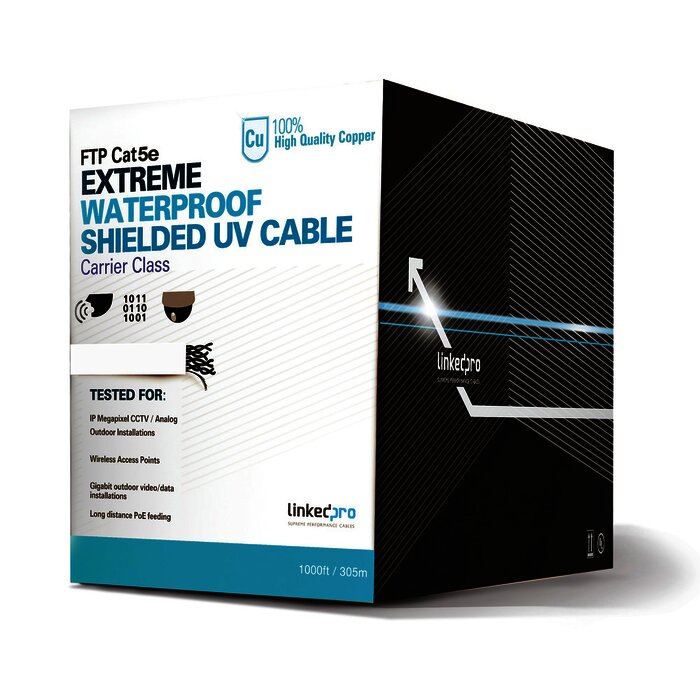 Bobina de cable de 305 m, Cat5e, para intemperie, sin blindar, color blanco, UL, para aplicaciones en CCTV, redes de datos.