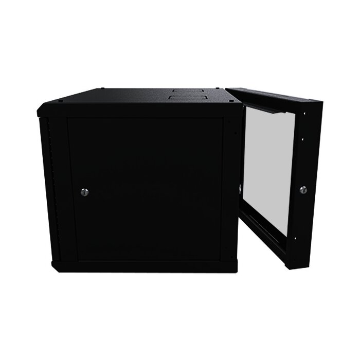 Gabinete Abatible de Pared (Con Marco Trasero) con Rack 19" de 9 Unidades. Ventana de Cristal Templado.