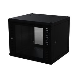 Gabinete para Montaje en Pared, Puerta de Cristal Templado, Cuerpo Fijo con Rack 19" de 9 Unidades