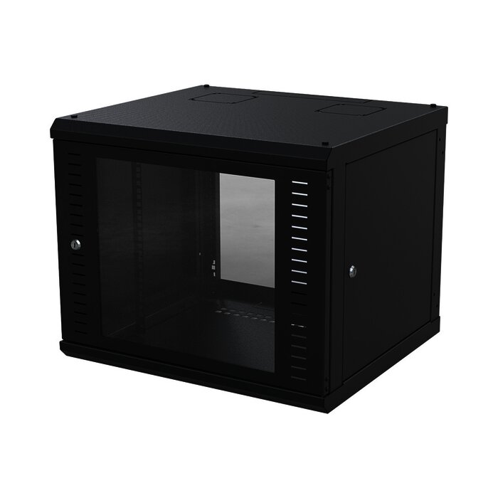Gabinete para Montaje en Pared, Puerta de Cristal Templado, Cuerpo Fijo con Rack 19" de 9 Unidades