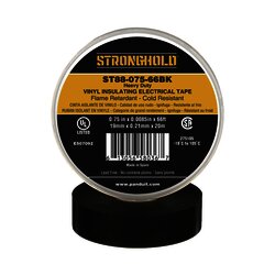 Cinta Eléctrica para Aislar, de PVC, Trabajo Pesado, Grosor de 0.21 mm (8.5 mil), Ancho de 19 mm, y 20 m de Largo, Uso Interior/Exterior, Color Negro