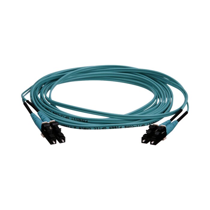 Jumper de Fibra Optica Multimodo 50/125 OM4, LC-LC Duplex, OFNR (Riser), Color Aqua, 3 Metros