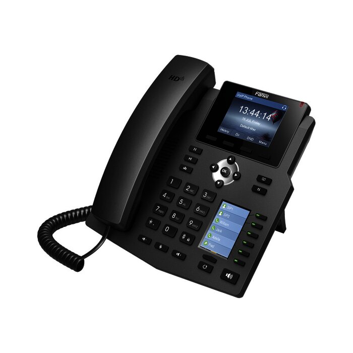 Teléfono IP empresarial para 4 líneas SIP con 2 pantallas LCD, 6 teclas BLF/DSS, conferencia de 3 vías, PoE