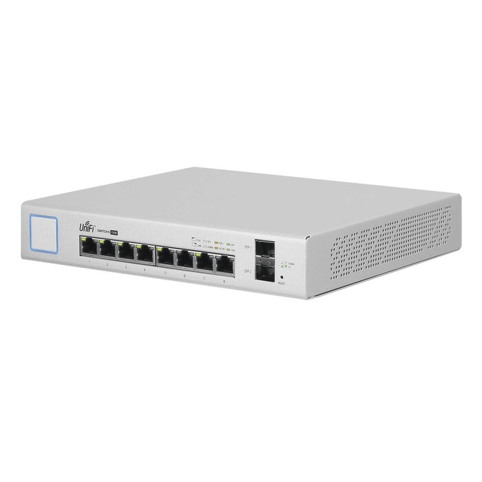 Switch UniFi Administrable de 8 Puertos Gigabit PoE+ 802.3at/af y PoE Pasivo 24V.