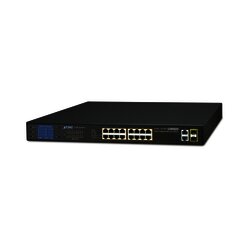 Switch no administrable PoE+ Extended, Aislamiento VLAN de 16 puertos + 2 combo TP/SFP Gigabit y Pantalla