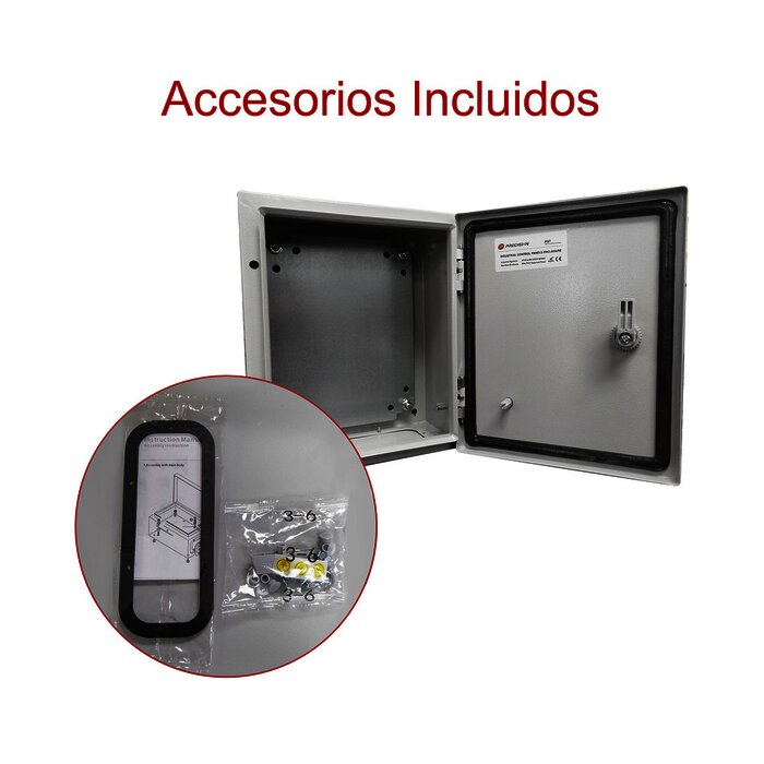 Gabinete de Acero IP66 Uso en Intemperie (400 x 400 x 200 mm) con Placa Trasera Interior y Compuerta Inferior Atornillable (Incluye Chapa y Llave).