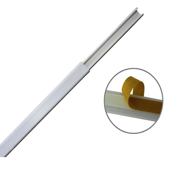 Canaleta color blanco de PVC auto extinguible, de una vía, 12 x 8 mm tramo de 6 pies con cinta adhesiva (5000-21252)