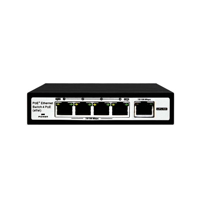 Switch PoE / 100 Metros PoE / 4 puertos 802.3af /at ( 60 W ) 10/100 Mbps + 1 puerto uplink