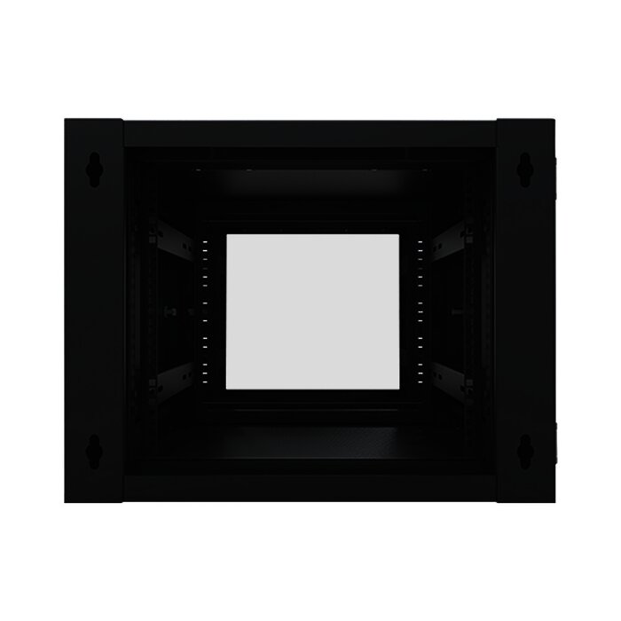 Gabinete Abatible de Pared (Con Marco Trasero) con Rack 19" de 9 Unidades. Ventana de Cristal Templado.