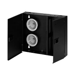 Caja de Conexión de Fibra Óptica, Para Montaje en Pared, Acepta 2 Placas FAP o FMP, Hasta 48 Fibras, Color Negro