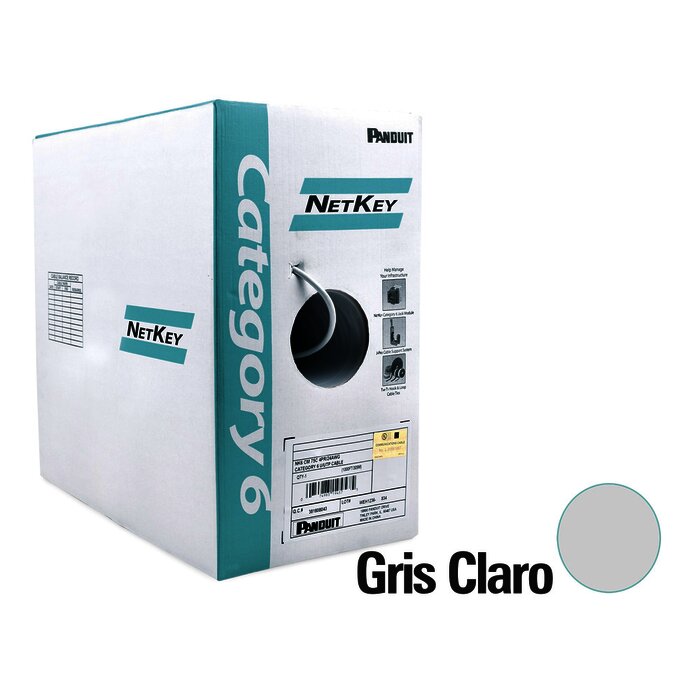 Bobina de Cable UTP de 305 m. de Cobre, NetKey, Gris Claro, Categoría 6 (24 AWG), 1000Mbps, Riser (CMR), de 4 pares