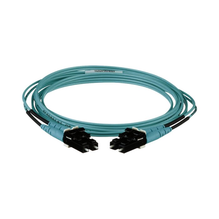 Jumper de Fibra Optica Multimodo 50/125 OM3, LC-LC Duplex, OFNR (Riser), Color Aqua, 2 Metros
