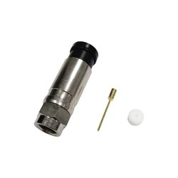 Conector F Macho de Compresión para cable RG-11, 75 Ohm, Borne Negro, Bronce Niquelado.