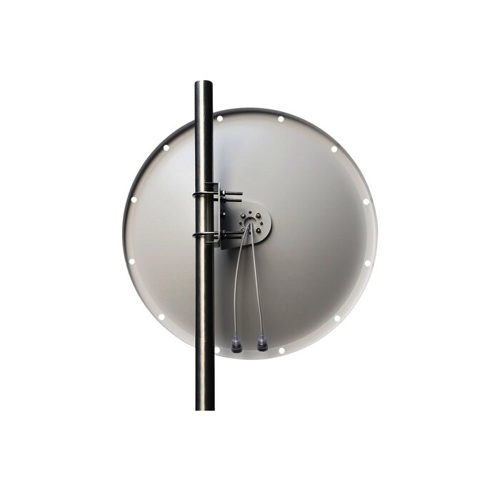 Antena Direccional, Frecuencia extendida de (4.8 - 6.5 GHz), ganancia 28 dBi, conectores N-Macho, dimensiones (2 ft), slant de (45° y 90°), incluye jumpers y montaje