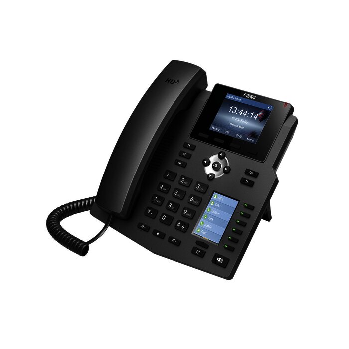 Teléfono IP empresarial para 4 Líneas SIP con 2 pantallas LCD, 6 teclas BLF/DSS, puertos Gigabit y conferencia de 3 vías, PoE