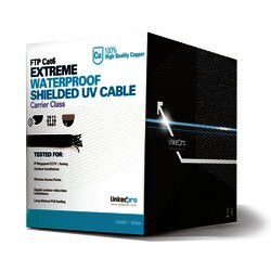 Bobina de cable de 305 Metros Cat6+ CALIBRE 23 Exterior Blindado tipo FTP para CLIMAS EXTREMOS, UL, color Negro,