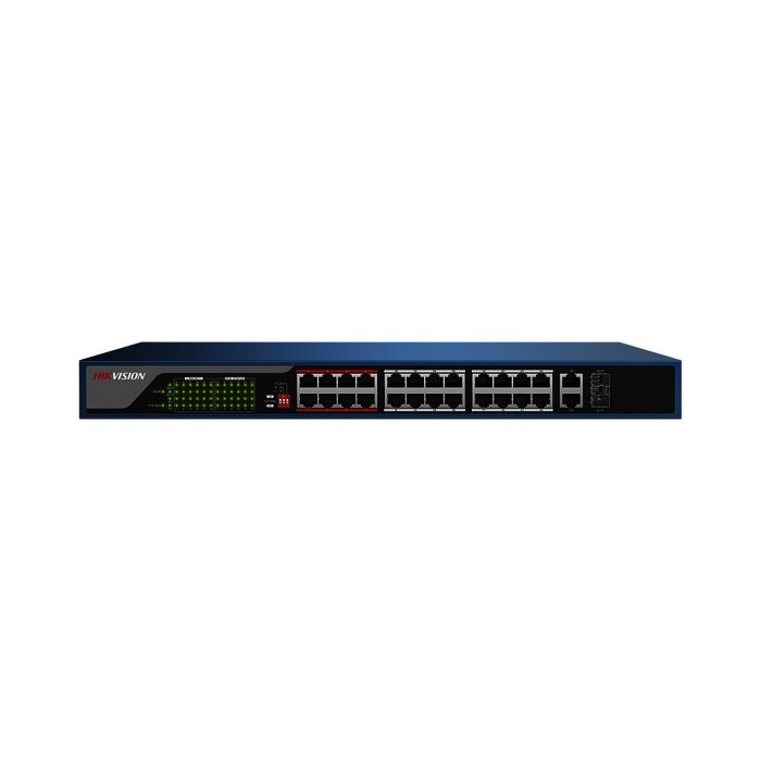 Switch No Administrable 24 Puertos PoE+ 100 Mbps / Switch PoE 250 mts LARGA DISTANCIA / 2 Puertos SFP / 2 Puertos Gigabit / 370 Watts Total