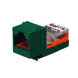 Conector Jack Estilo Leadframe, Tipo Keystone, Categoría 5e, de 8 posiciones y 8 cables, Color Verde