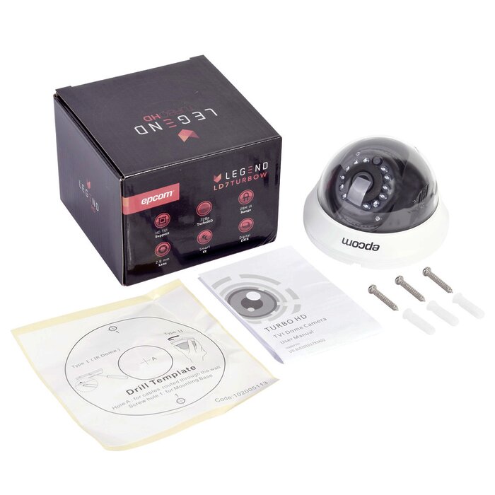 Domo TURBOHD 720p / Gran Angular 92° / Lente 2.8 mm / Híbrida / IR Inteligente 20 mts / Interior